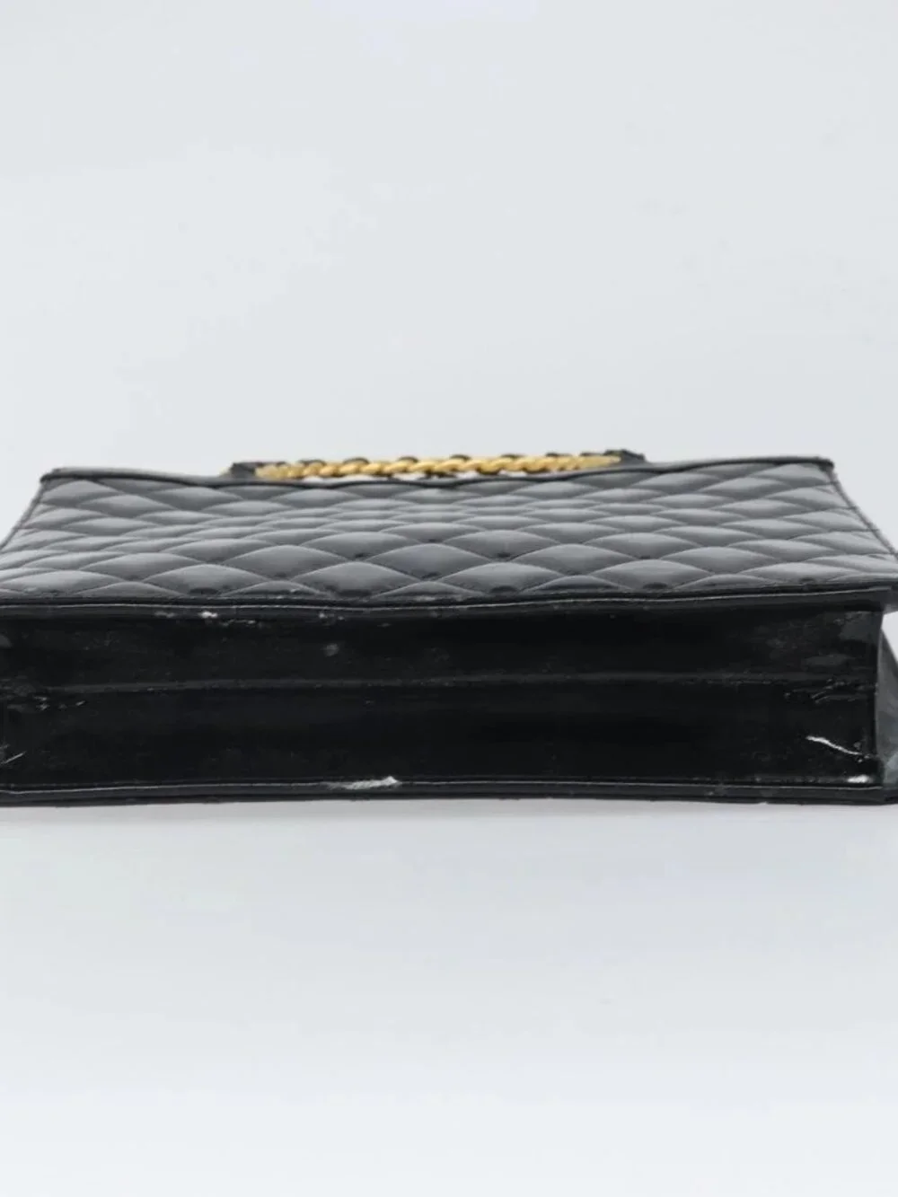 CHANEL Matelasse Hand Bag Patent leather Black Gold CC Auth BA9804